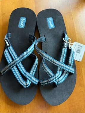 Teva Olowahu Blue Striped Crisscross Sandals